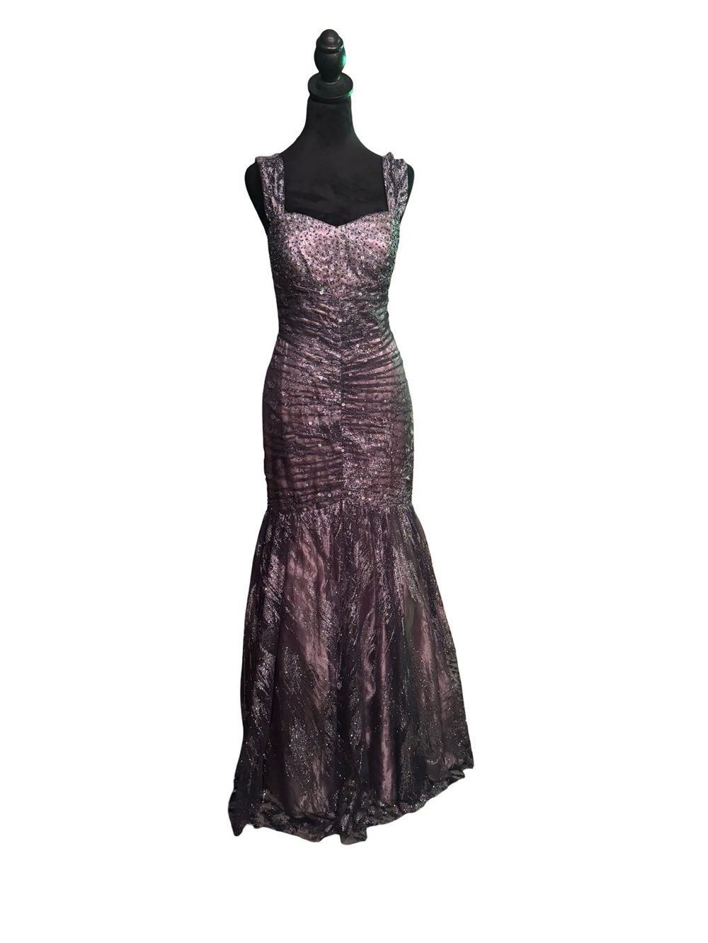 Jump Apparel Prom Dress Silver Mesh Mermaid Beaded Glitter‎ Wedding size 7/8 Y2K